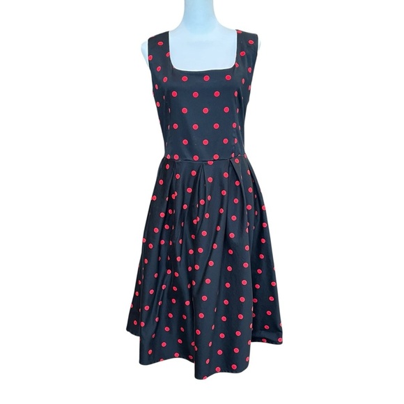 Dolly & Dotty Dress Size 14 Black Red Polka Dots Retro Swing Fit & Flare Pin-Up - Picture 1 of 10